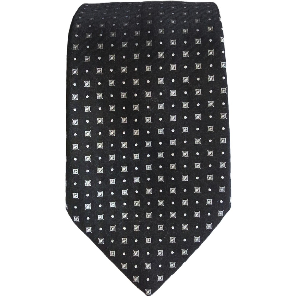 Vintage Sears Perma-Prest Fashion Collection Black Silver Geometric Mens Tie